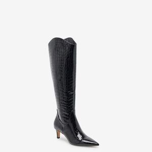 Dolce Vita Black Croc-Embossed Heeled Boots